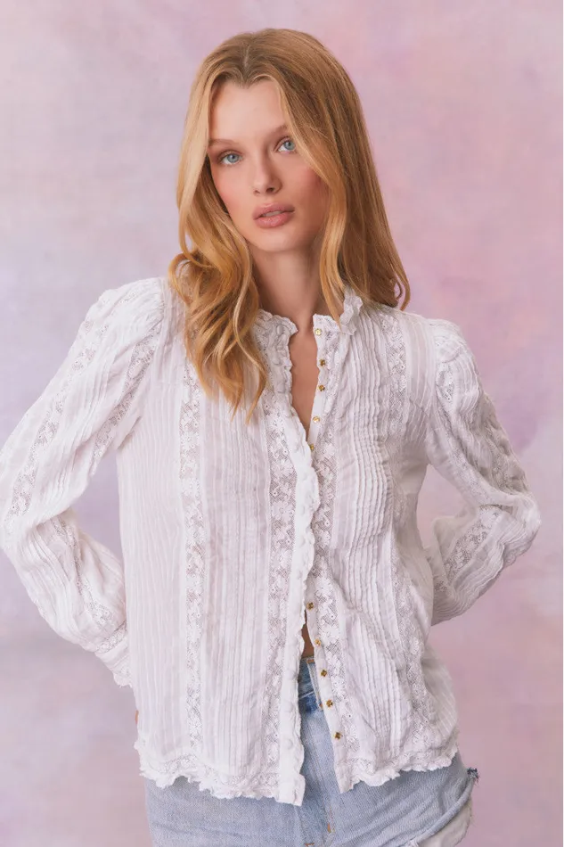 Women Tops LoveShackFancy Jacque Cotton Blouse Top True White