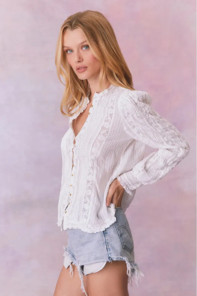 Women Tops LoveShackFancy Jacque Cotton Blouse Top True White