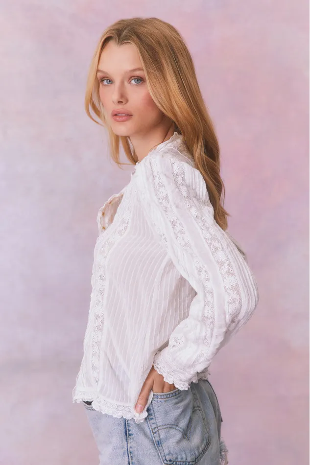 Women Tops LoveShackFancy Jacque Cotton Blouse Top True White