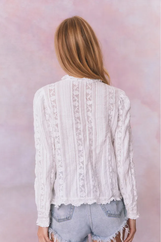 Women Tops LoveShackFancy Jacque Cotton Blouse Top True White