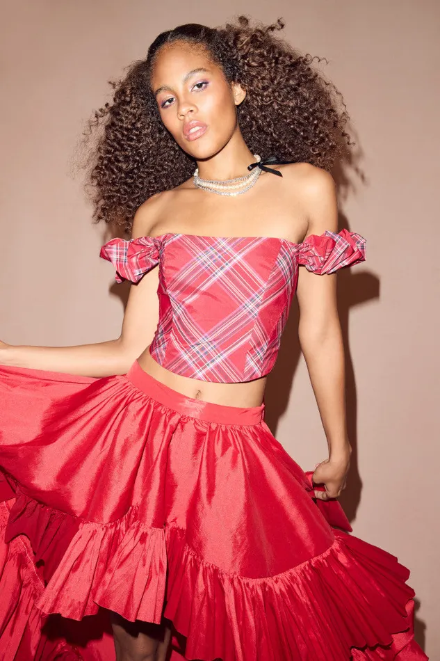 Women Tops LoveShackFancy Maryjane Tartan Bustier Top Cheery Red