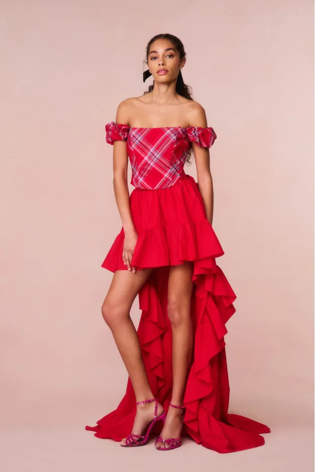 Women Tops LoveShackFancy Maryjane Tartan Bustier Top Cheery Red