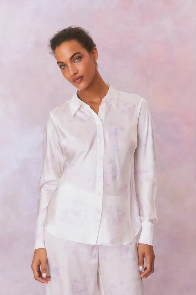 Women Tops LoveShackFancy Quintenette Silk Printed Rosette Top Lilac Pearl