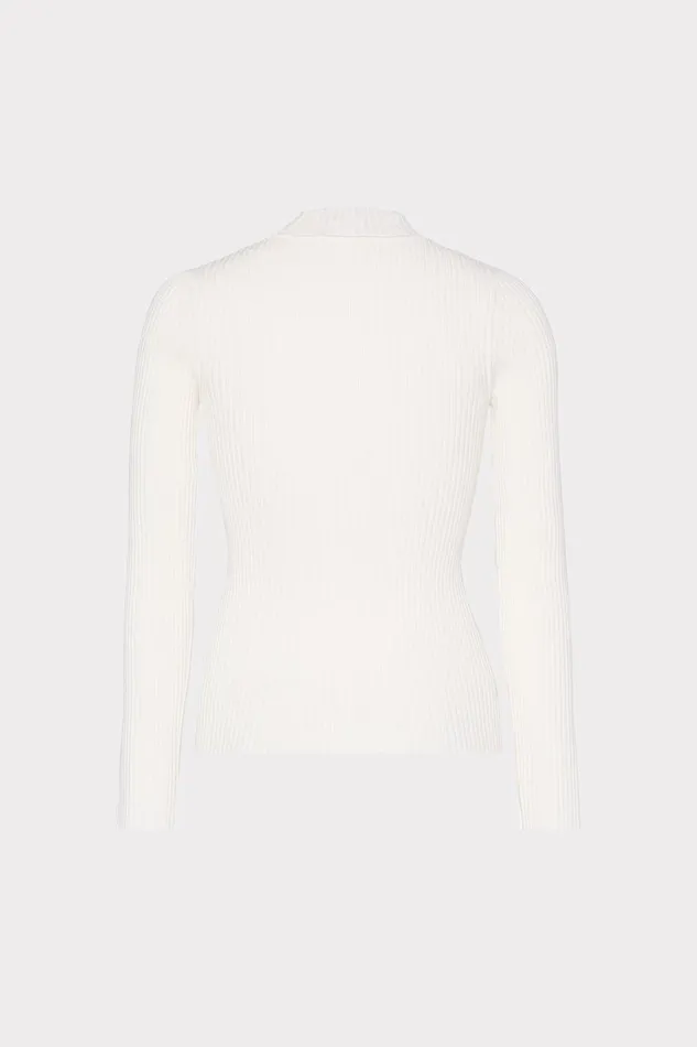 Women Tops Milly Crystal Cut Out Knit Mock Neck Ecru