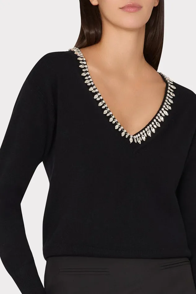Women Tops Milly Kalia Crystal VNeck Sweater Black Women Tops Milly Kalia Crystal VNeck Sweater Black