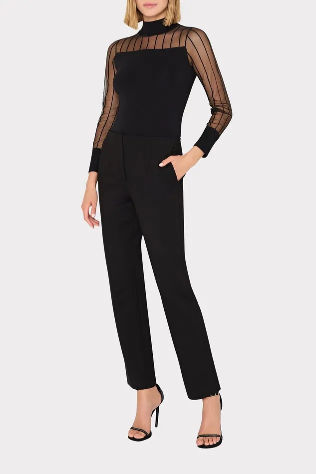 Women Tops Milly Krissy Sheer Knit Mockneck Top Black Women Tops Milly Krissy Sheer Knit Mockneck Top Black