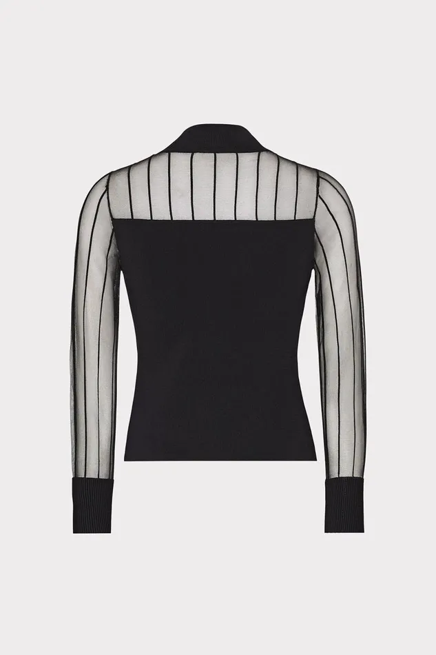 Women Tops Milly Krissy Sheer Knit Mockneck Top Black Women Tops Milly Krissy Sheer Knit Mockneck Top Black