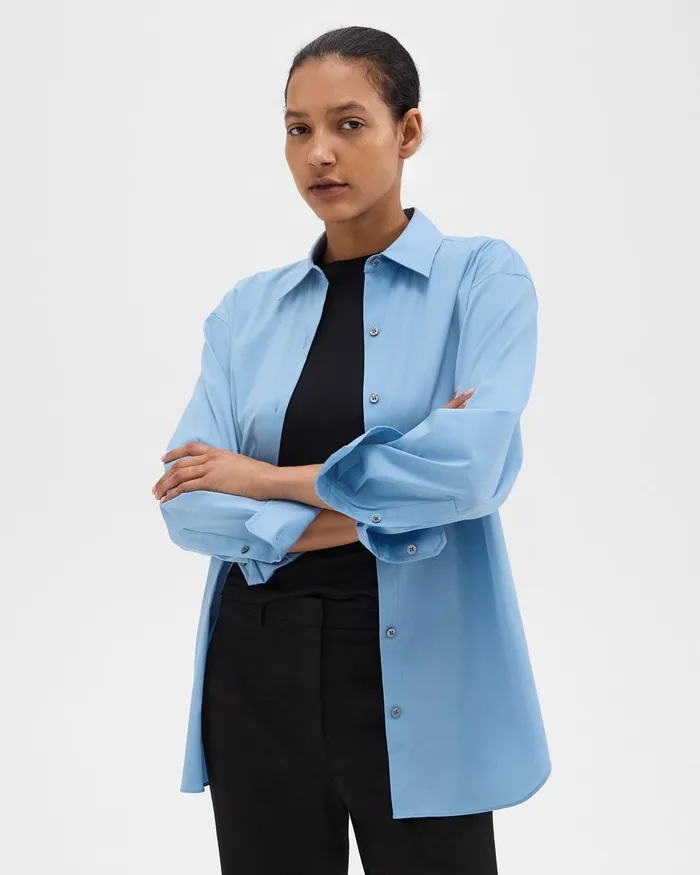 Women Tops Theory Boyfriend Shirt In Good Cotton Powder Blue