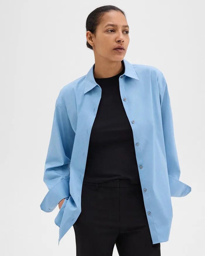 Women Tops Theory Boyfriend Shirt In Good Cotton Powder Blue