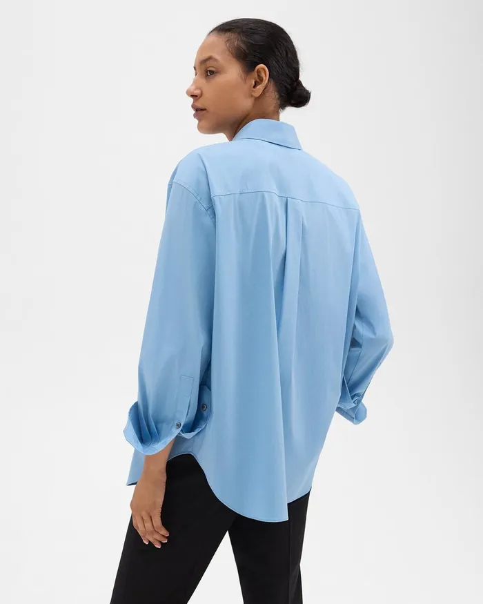 Women Tops Theory Boyfriend Shirt In Good Cotton Powder Blue
