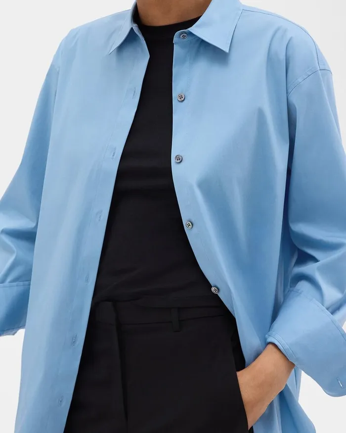 Women Tops Theory Boyfriend Shirt In Good Cotton Powder Blue