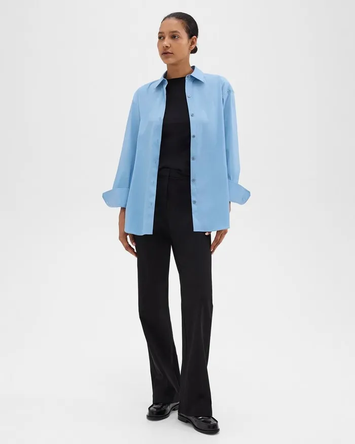 Women Tops Theory Boyfriend Shirt In Good Cotton Powder Blue