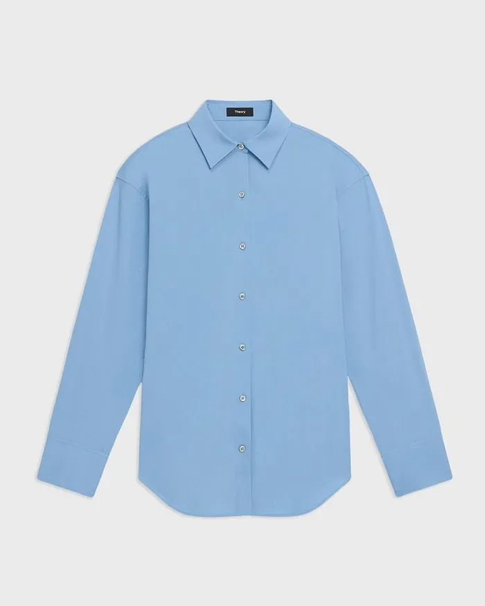 Women Tops Theory Boyfriend Shirt In Good Cotton Powder Blue