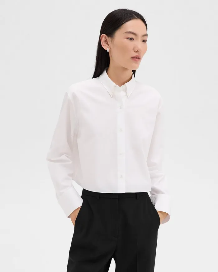 Women Tops Theory Cropped Shirt In Good Cotton White