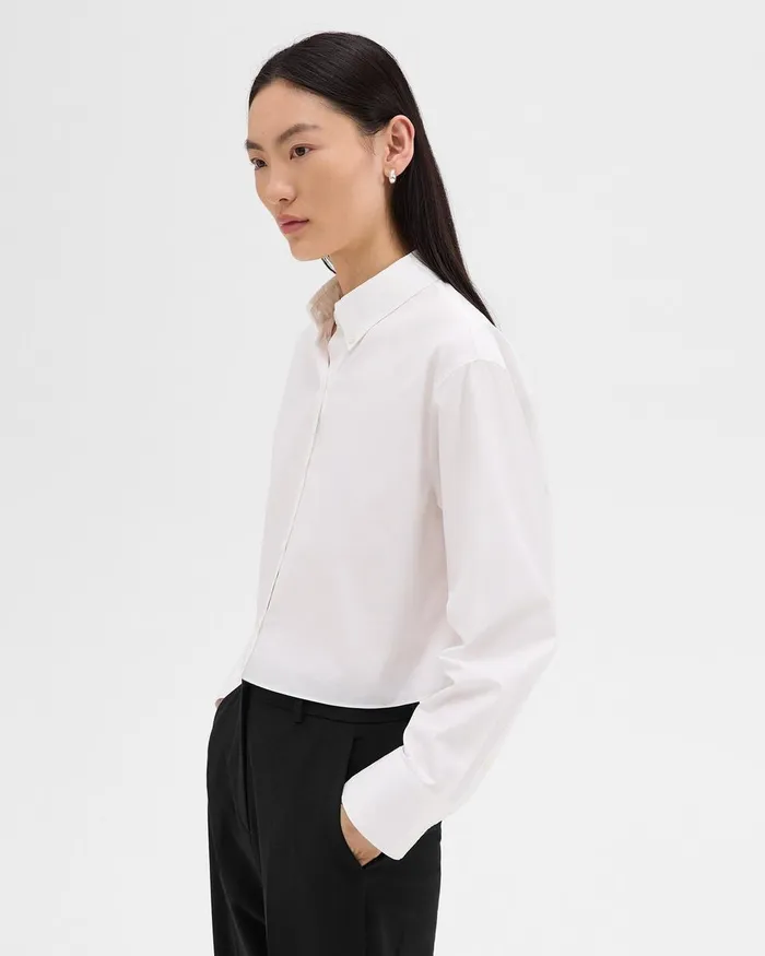 Women Tops Theory Cropped Shirt In Good Cotton White