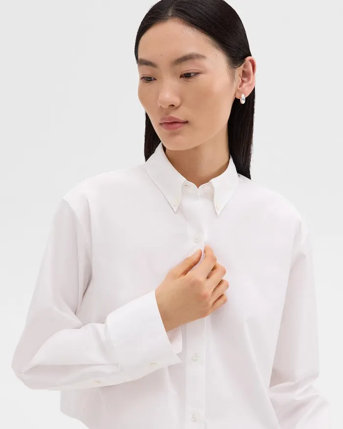 Women Tops Theory Cropped Shirt In Good Cotton White