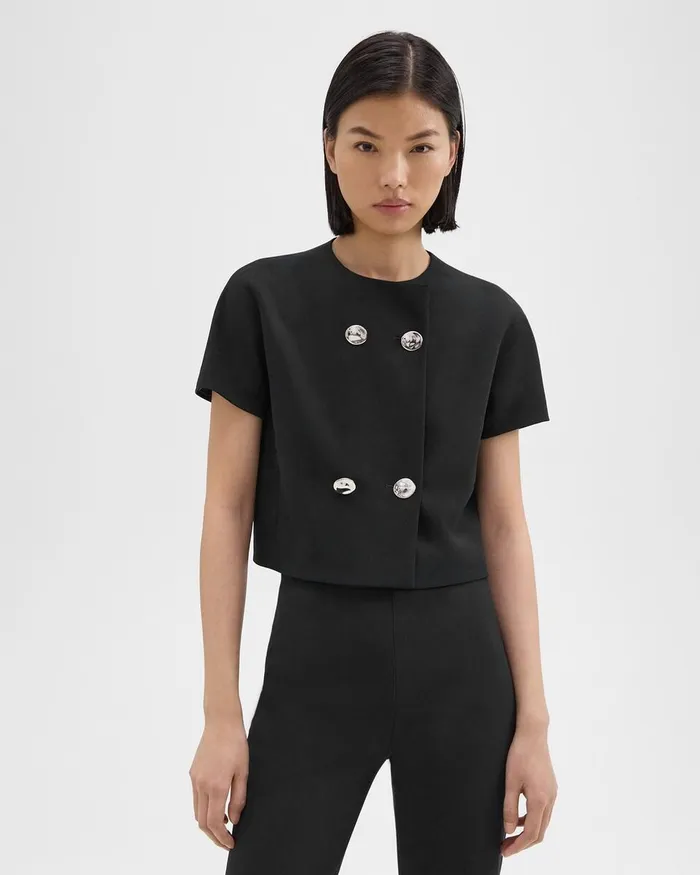 Women Tops Theory DoubleBreasted Crop Top In Crepe Black