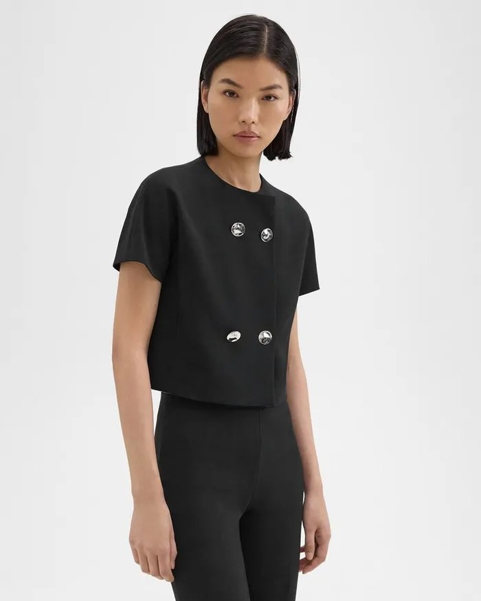 Women Tops Theory DoubleBreasted Crop Top In Crepe Black