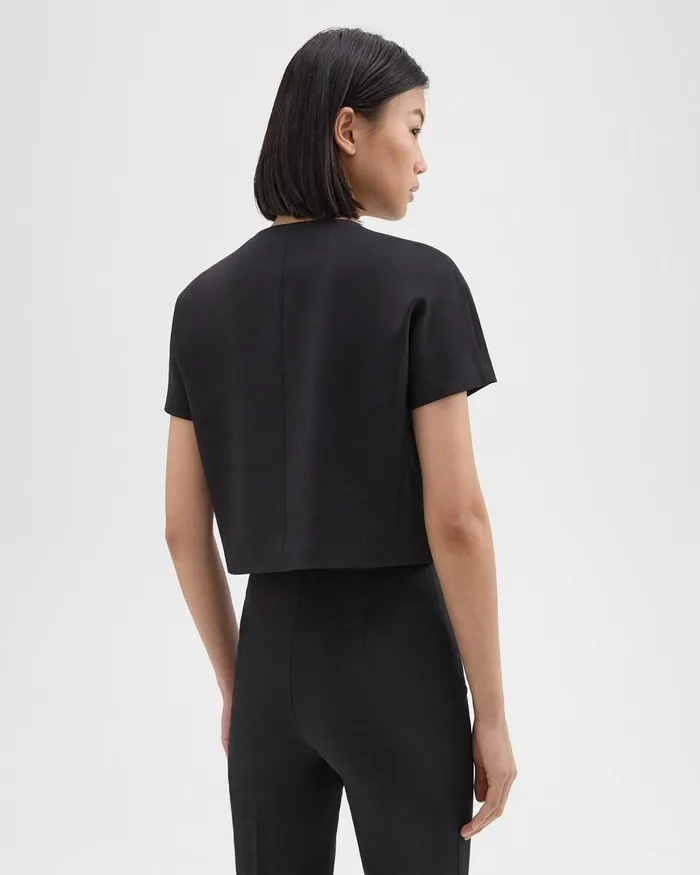 Women Tops Theory DoubleBreasted Crop Top In Crepe Black