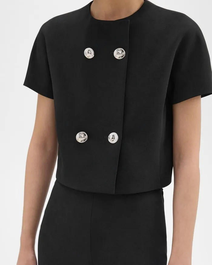 Women Tops Theory DoubleBreasted Crop Top In Crepe Black