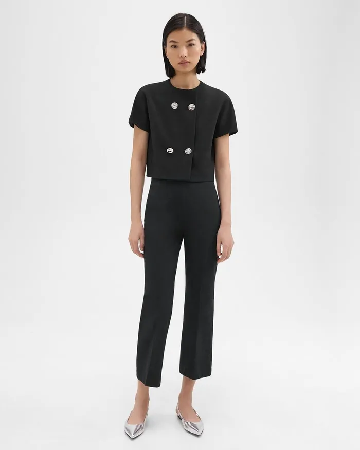 Women Tops Theory DoubleBreasted Crop Top In Crepe Black