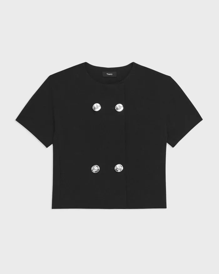 Women Tops Theory DoubleBreasted Crop Top In Crepe Black