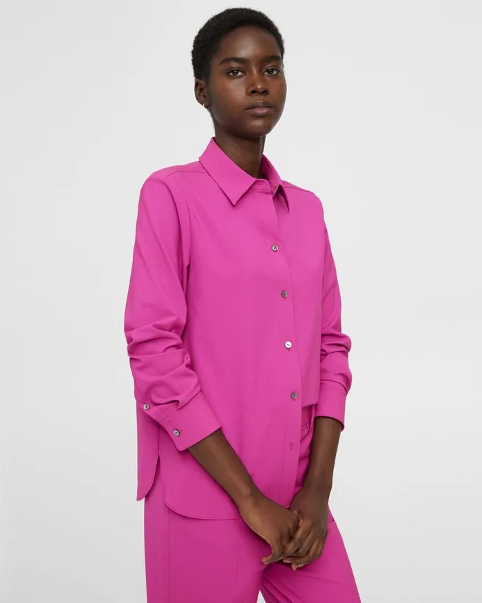 Women Tops Theory Straight Shirt In Good Wool Carnation