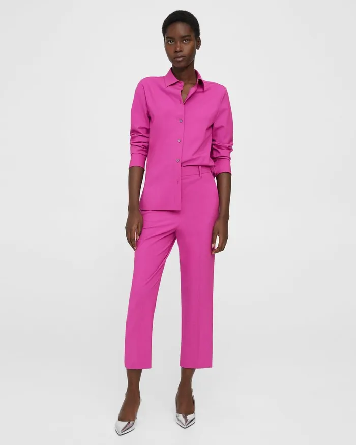 Women Tops Theory Straight Shirt In Good Wool Carnation