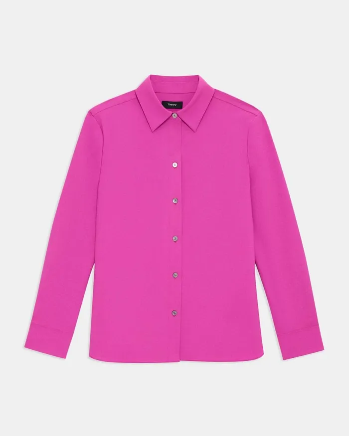 Women Tops Theory Straight Shirt In Good Wool Carnation