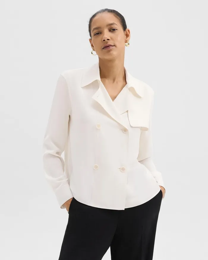 Women Tops Theory Trench Blouse In Recycled Georgette Ivory
