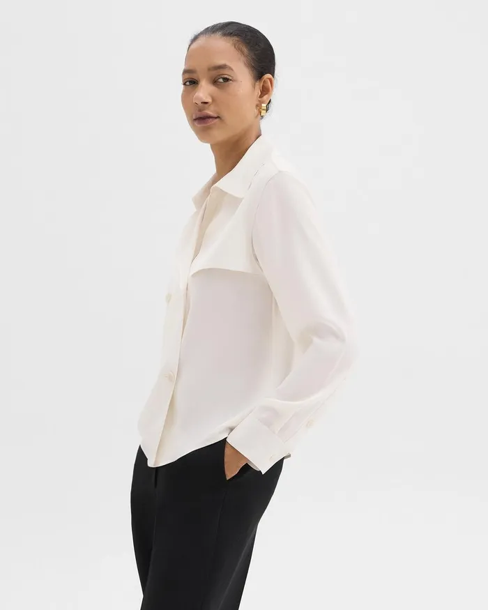 Women Tops Theory Trench Blouse In Recycled Georgette Ivory