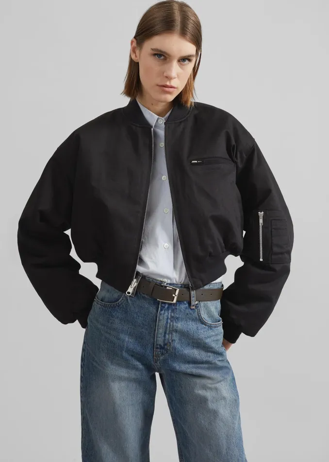 Women Vaud Reversible Cropped Bomber 8211 Black The Frankie Shop Outerwear