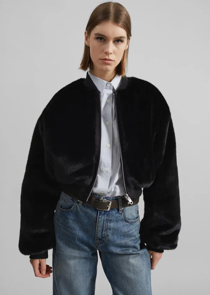 Women Vaud Reversible Cropped Bomber 8211 Black The Frankie Shop Outerwear