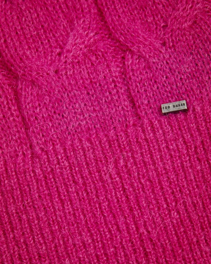 Women VEOLAA 8211 Wool And Mohair Blend Cable Knit Jumper Bright Pink Ted Baker Jumpers and Cardigans