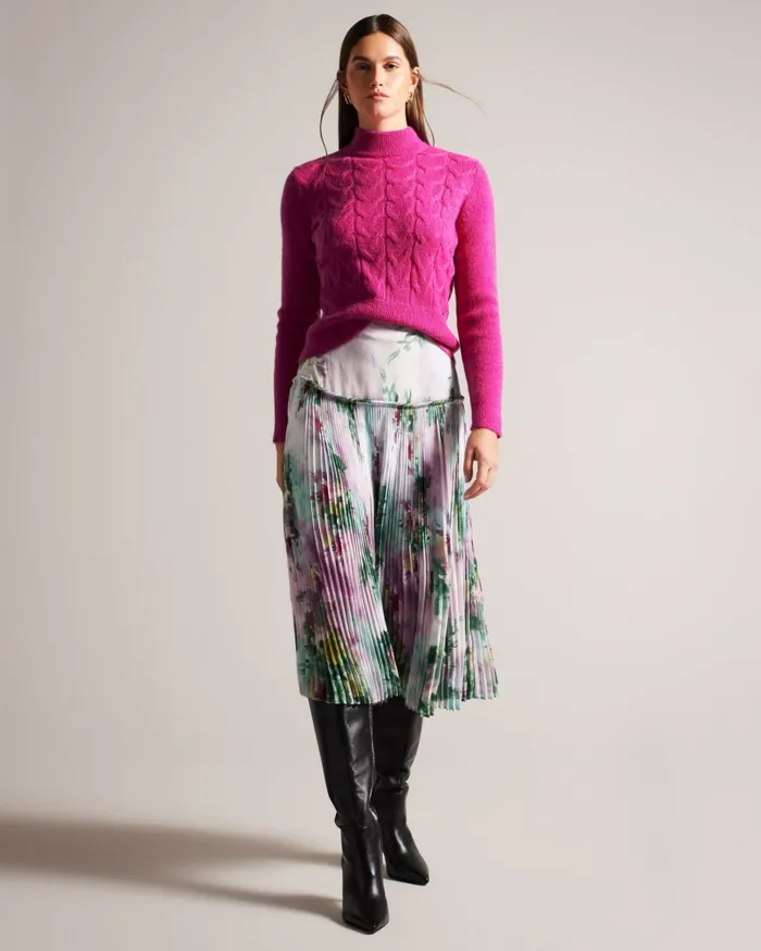 Women VEOLAA 8211 Wool And Mohair Blend Cable Knit Jumper Bright Pink Ted Baker Jumpers and Cardigans