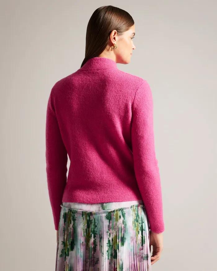 Women VEOLAA 8211 Wool And Mohair Blend Cable Knit Jumper Bright Pink Ted Baker Jumpers and Cardigans