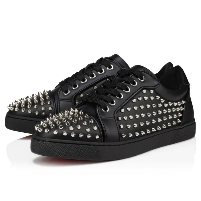 Women Vieira Night Spikes Sneakers 8211 Smooth Calf Leather Nappa Leather And Spikes 8211 Black Christian Louboutin Sneakers