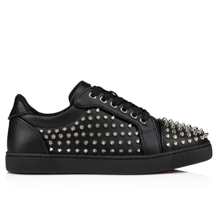 Women Vieira Night Spikes Sneakers 8211 Smooth Calf Leather Nappa Leather And Spikes 8211 Black Christian Louboutin Sneakers