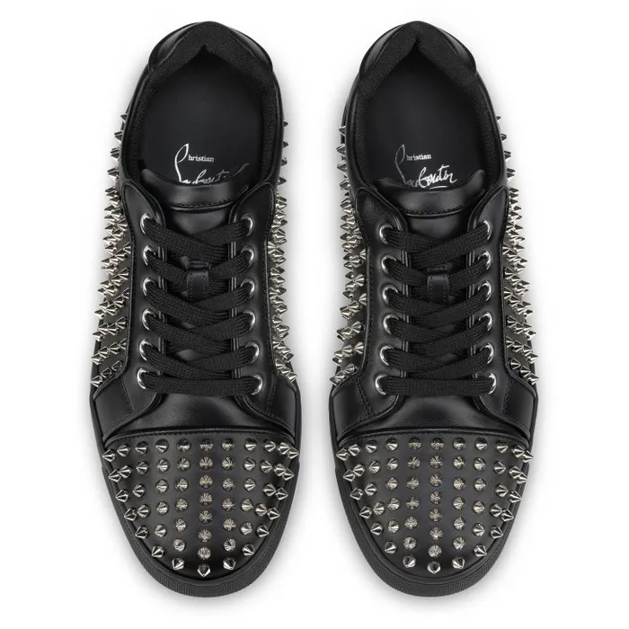 Women Vieira Night Spikes Sneakers 8211 Smooth Calf Leather Nappa Leather And Spikes 8211 Black Christian Louboutin Sneakers