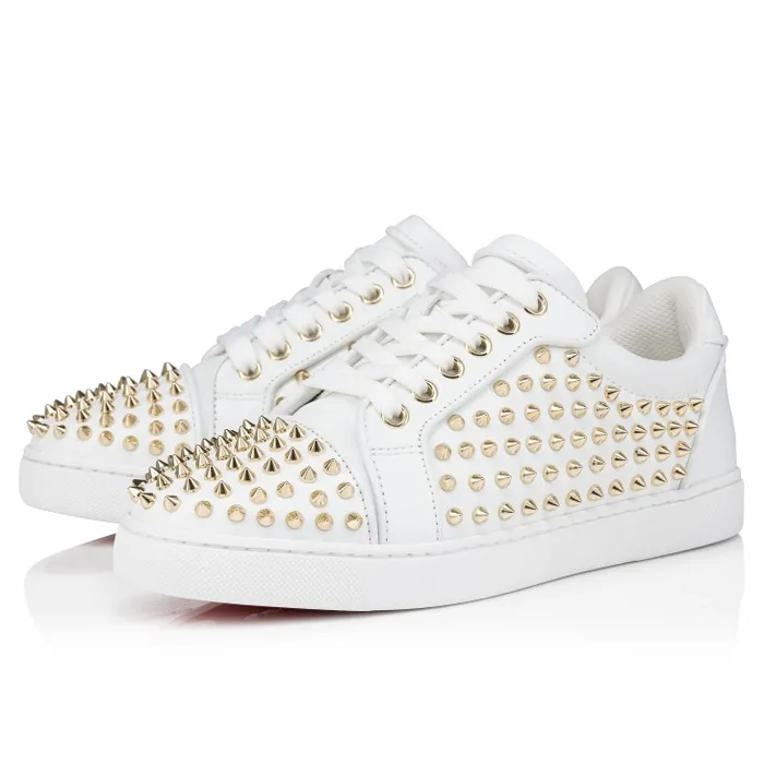 Women Vieira Night Spikes Sneakers 8211 Smooth Calf Leather Nappa Leather And Spikes 8211 White Christian Louboutin Sneakers