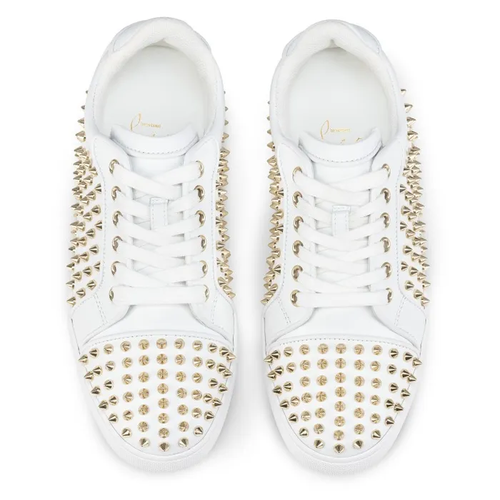Women Vieira Night Spikes Sneakers 8211 Smooth Calf Leather Nappa Leather And Spikes 8211 White Christian Louboutin Sneakers