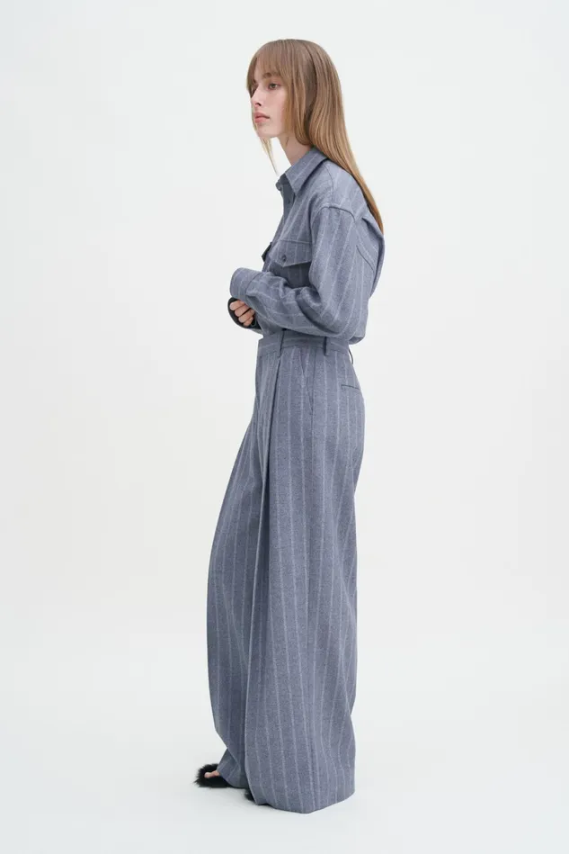 Women Wide Pleated Striped Trousers Grey Blue Stripe Filippa K Trousers