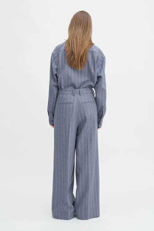 Women Wide Pleated Striped Trousers Grey Blue Stripe Filippa K Trousers