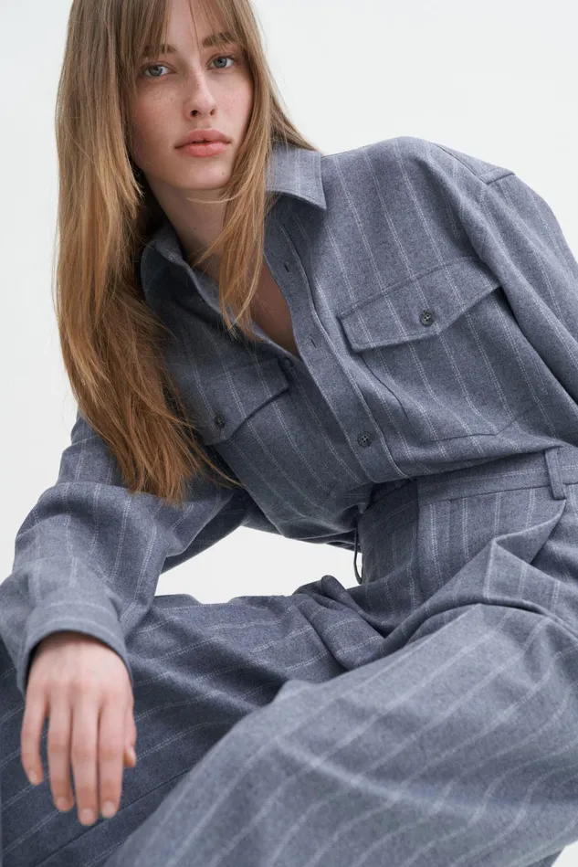 Women Wide Pleated Striped Trousers Grey Blue Stripe Filippa K Trousers