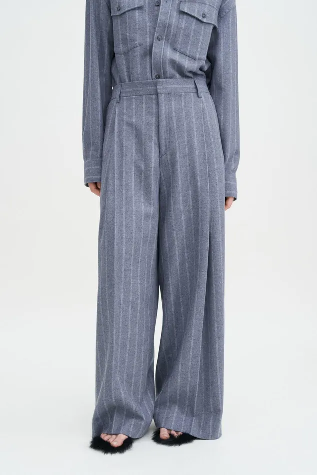 Women Wide Pleated Striped Trousers Grey Blue Stripe Filippa K Trousers