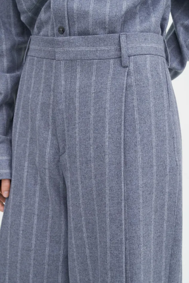 Women Wide Pleated Striped Trousers Grey Blue Stripe Filippa K Trousers