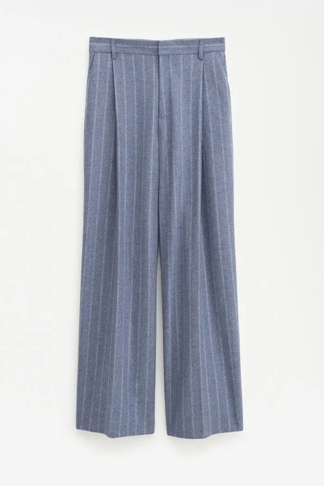 Women Wide Pleated Striped Trousers Grey Blue Stripe Filippa K Trousers