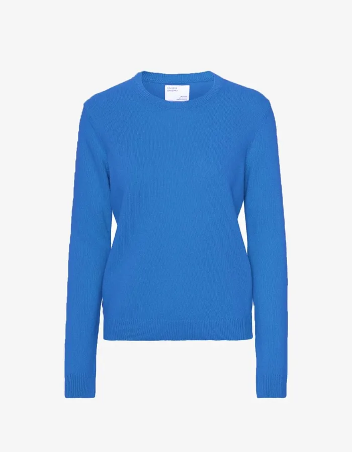 Women Women Classic Merino Wool Crew Pacific Blue Colorful Standard Knit Sweaters