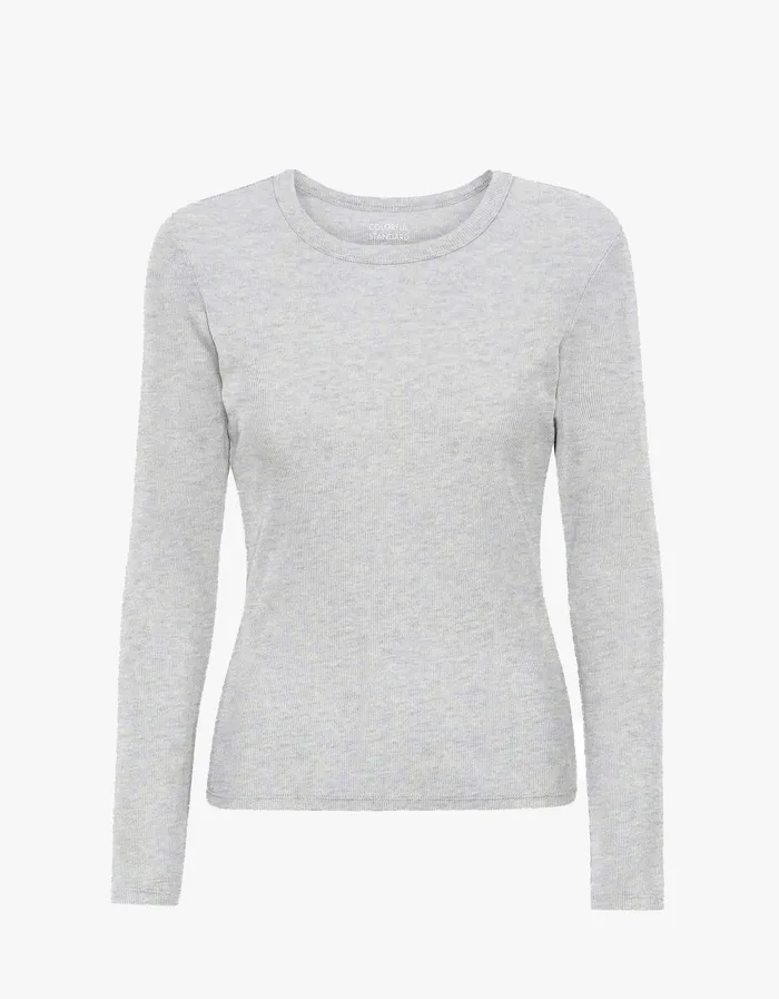 Women Women Organic Rib LS TShirt 8211 Snow Melange TShirts Colorfulstandard