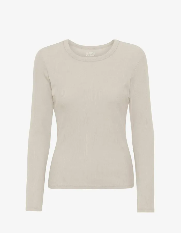 Women Women Organic Rib LS TShirt Ivory White Colorful Standard TShirts